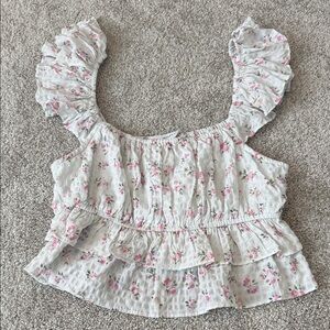 Altar'd State Pink Floral Ruffle Blouse